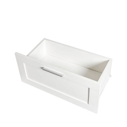 Meuble TV blanc 70 pouces avec rangement ouvert et tiroirs pour salon