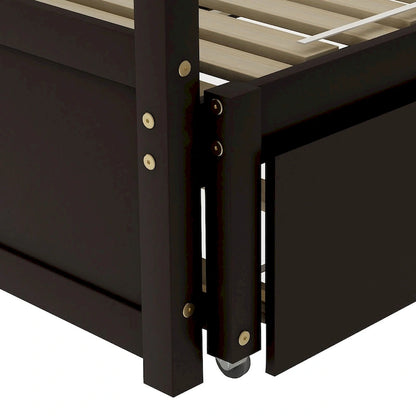 Lit de jour extensible double en pin noir avec lit gigogne - Cadre robuste et sommier à lattes inclus