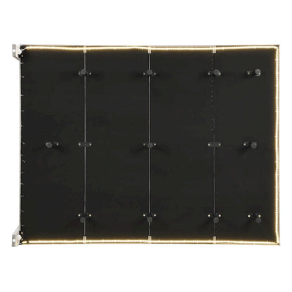 Lit Queen Size gris en velours capitonné avec éclairage à détecteur de mouvement, plateforme suspendue et tête de lit.