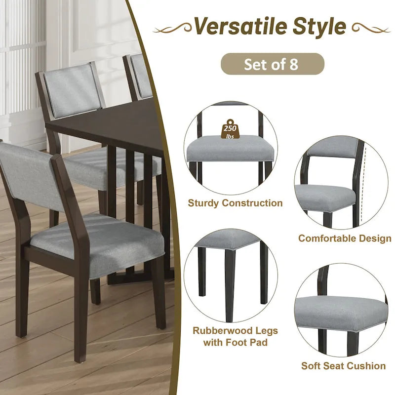 Ensemble de salle à manger de style campagnard 9 pièces avec table extensible et 8 chaises