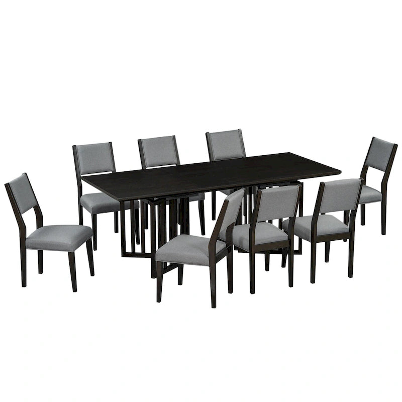 Ensemble de salle à manger de style campagnard 9 pièces avec table extensible et 8 chaises