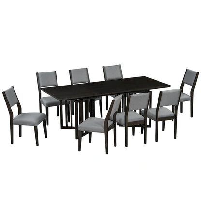 Ensemble de salle à manger de style campagnard 9 pièces avec table extensible et 8 chaises