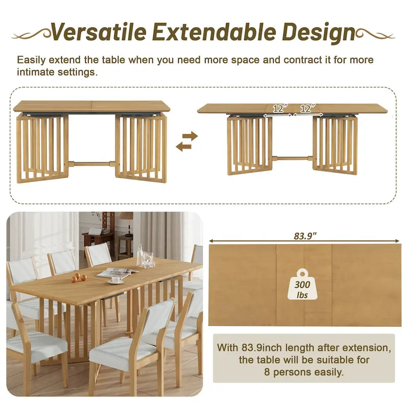 Ensemble de salle à manger de style campagnard 9 pièces avec table extensible et 8 chaises