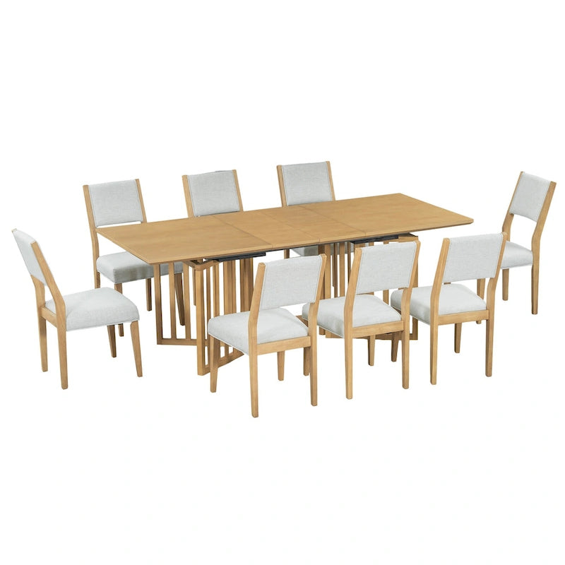 Ensemble de salle à manger de style campagnard 9 pièces avec table extensible et 8 chaises