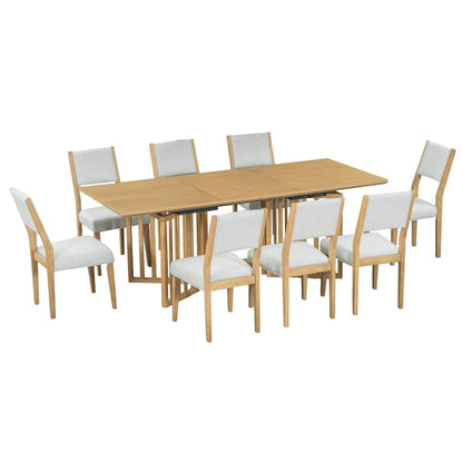 Ensemble de salle à manger de style campagnard 9 pièces avec table extensible et 8 chaises