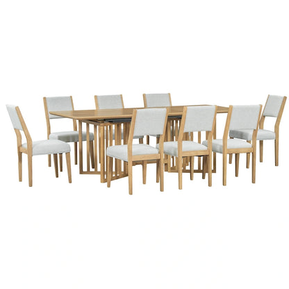 Ensemble de salle à manger de style campagnard 9 pièces avec table extensible et 8 chaises