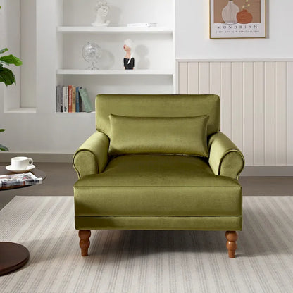 Modern 37.8 Velvet Accent chair with Ergonomic Lumbar Support and Vintage Roman Column Legs