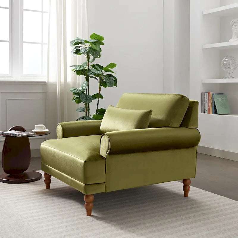 Fauteuil d'appoint moderne en velours de 37,8 pouces avec soutien lombaire ergonomique et pieds de style colonne romaine vintage