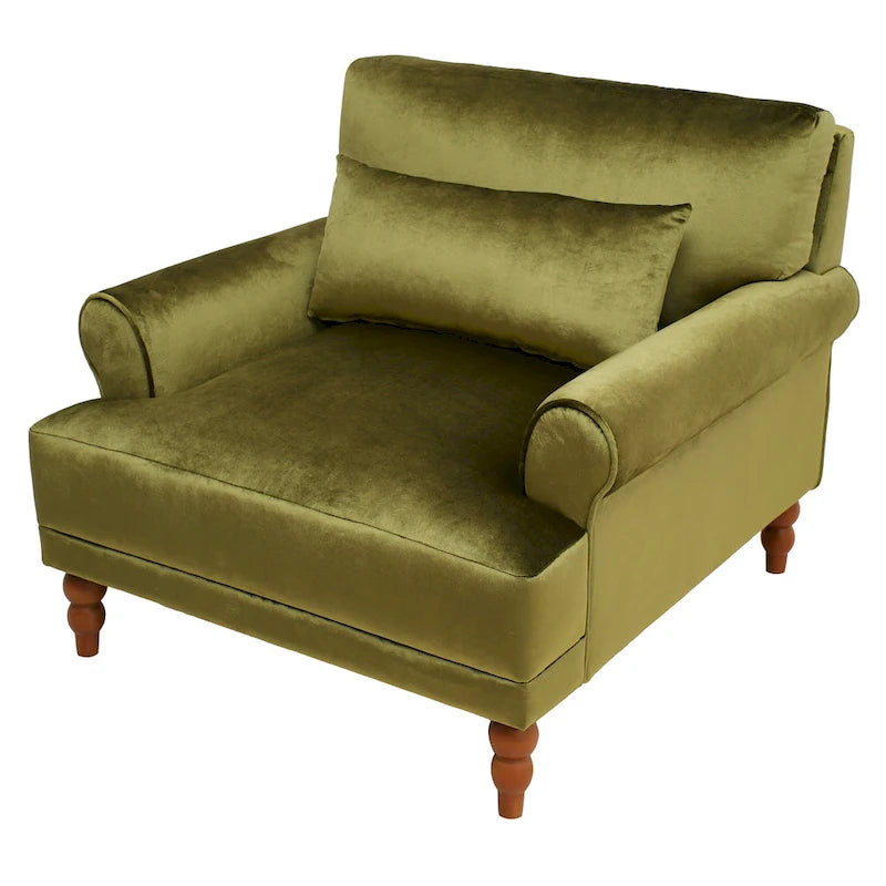 Fauteuil d'appoint moderne en velours de 37,8 pouces avec soutien lombaire ergonomique et pieds de style colonne romaine vintage