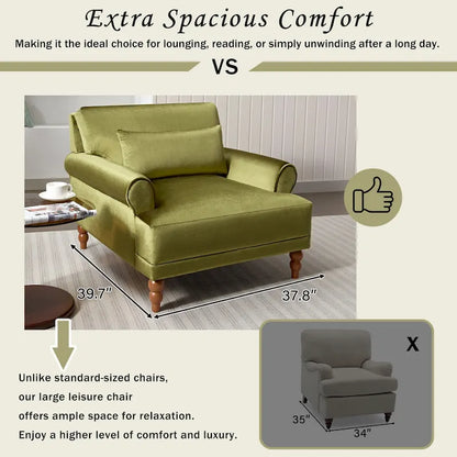 Fauteuil d'appoint moderne en velours de 37,8 pouces avec soutien lombaire ergonomique et pieds de style colonne romaine vintage