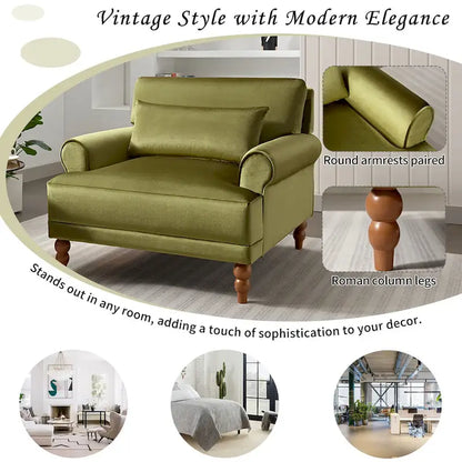 Fauteuil d'appoint moderne en velours de 37,8 pouces avec soutien lombaire ergonomique et pieds de style colonne romaine vintage