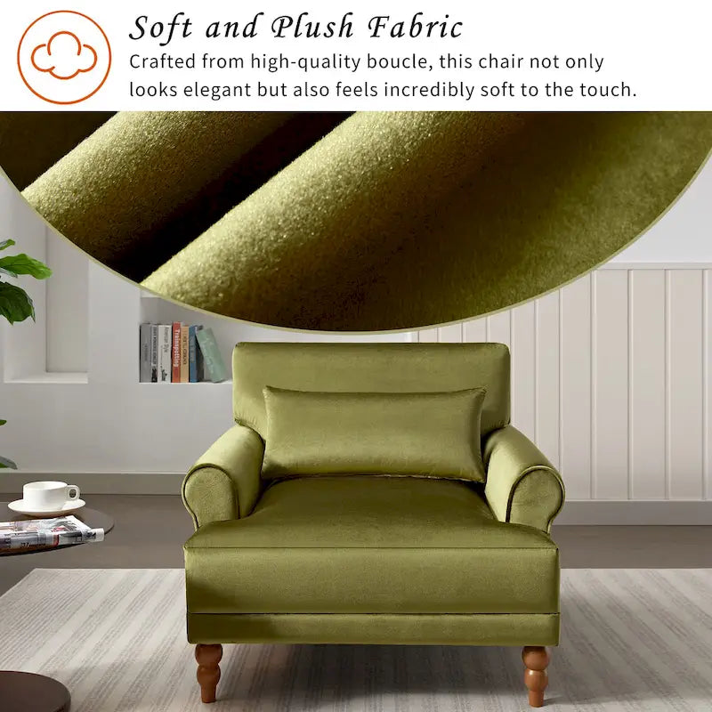Fauteuil d'appoint moderne en velours de 37,8 pouces avec soutien lombaire ergonomique et pieds de style colonne romaine vintage