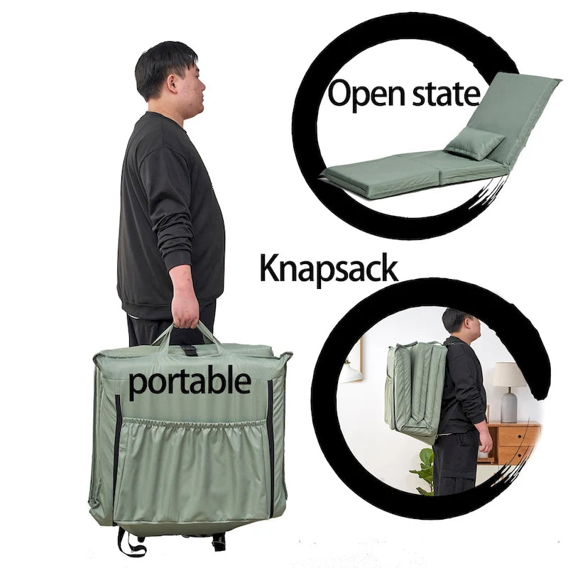 Fauteuil inclinable pliable et réglable à dossier haut, vert clair, avec sac de transport pour les voyages en plein air