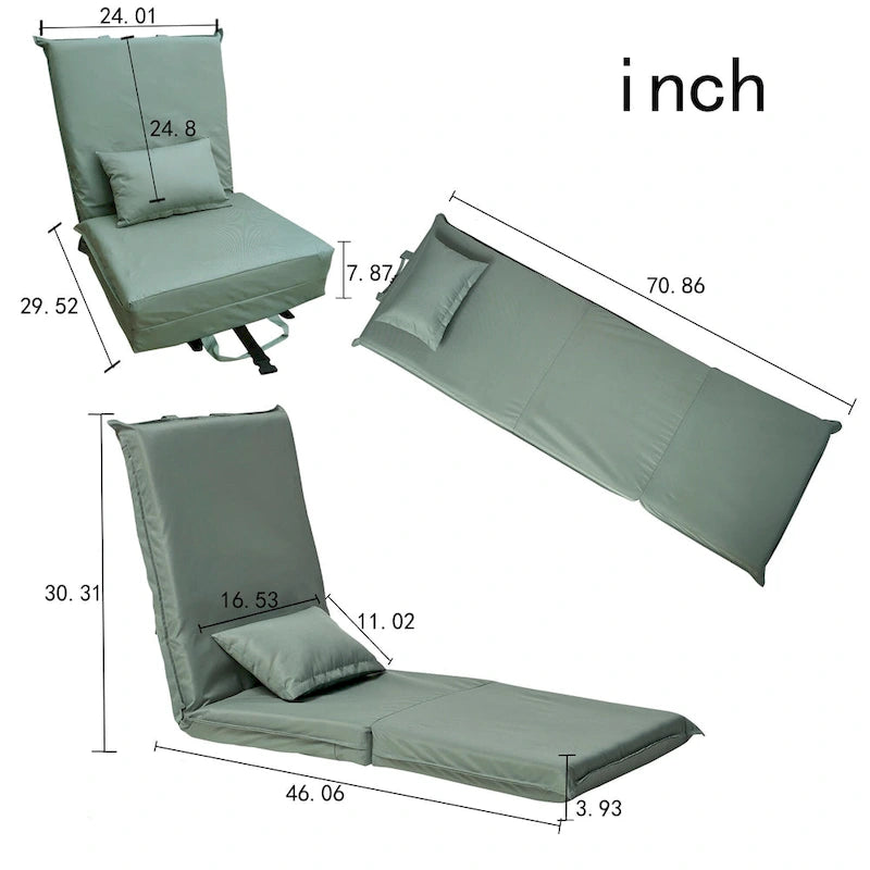 Fauteuil inclinable pliable et réglable à dossier haut, vert clair, avec sac de transport pour les voyages en plein air