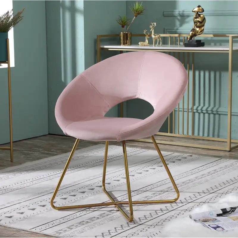 Fauteuil d'appoint moderne rose de 28 pouces, revêtu de polyester, avec base à finition dorée et pieds traîneaux en métal
