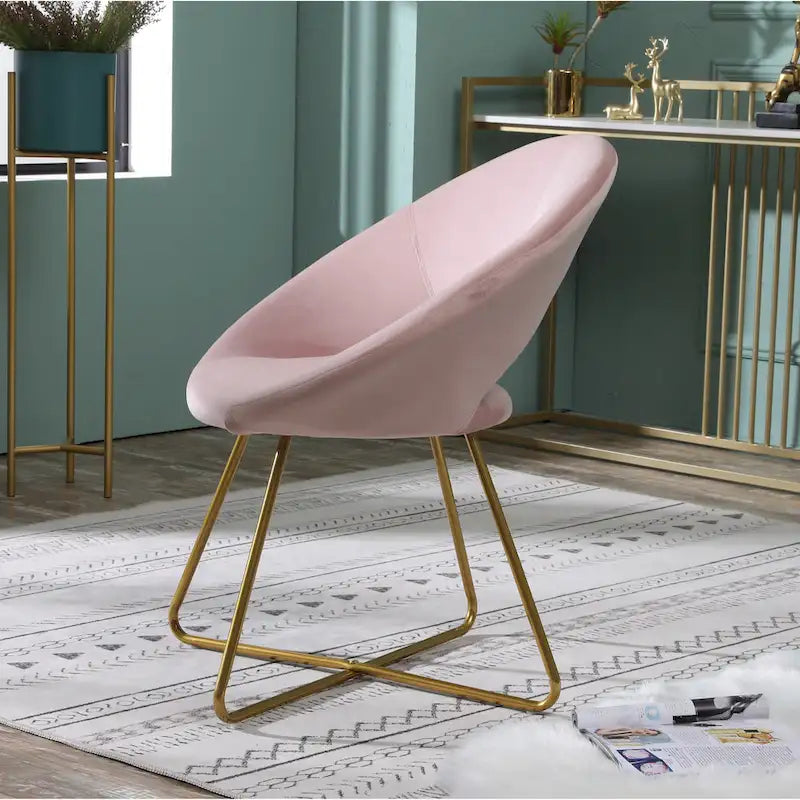 Fauteuil d'appoint moderne rose de 28 pouces, revêtu de polyester, avec base à finition dorée et pieds traîneaux en métal