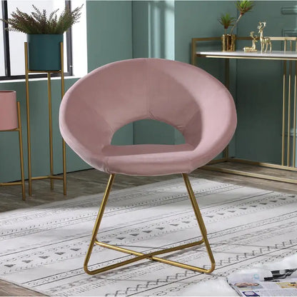 Fauteuil d'appoint moderne rose de 28 pouces, revêtu de polyester, avec base à finition dorée et pieds traîneaux en métal