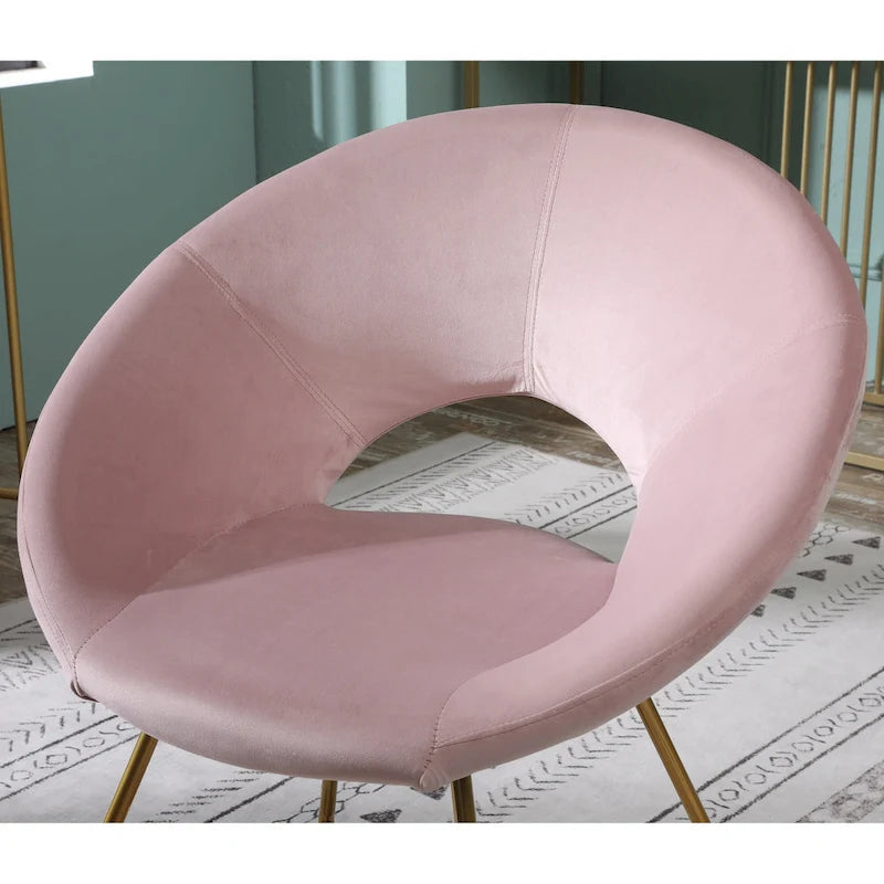 Fauteuil d'appoint moderne rose de 28 pouces, revêtu de polyester, avec base à finition dorée et pieds traîneaux en métal