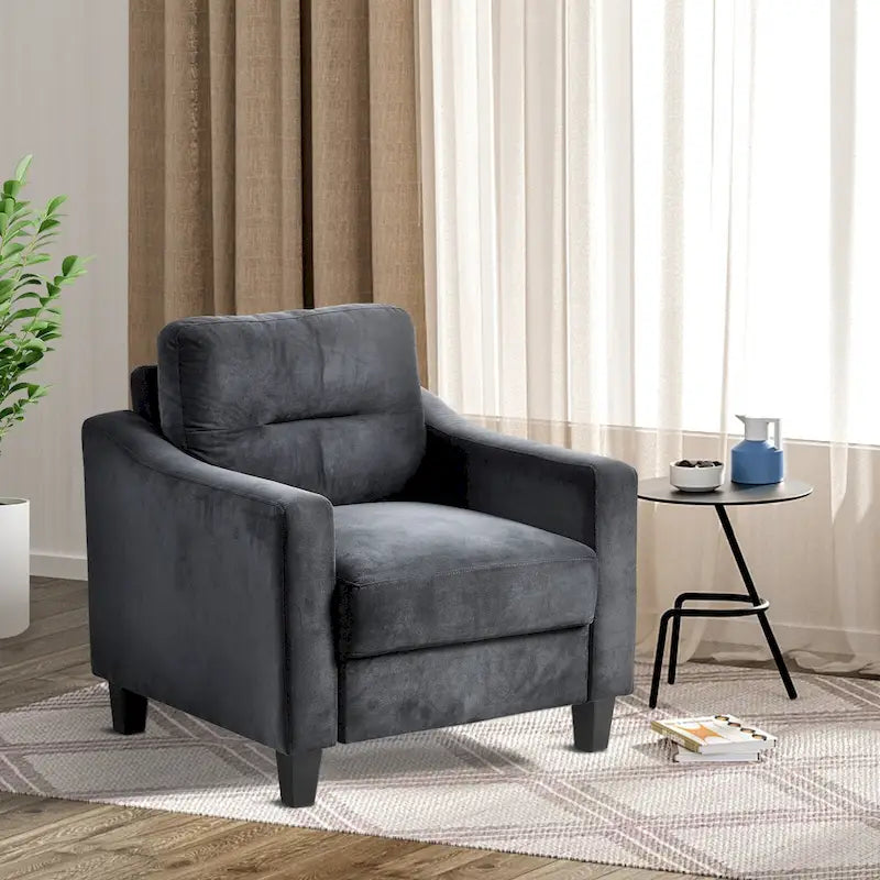 Fauteuil d'appoint noir moderne 32,2 cm, capitonné, avec structure robuste en bois massif et coussin moelleux