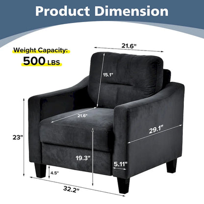 Fauteuil d'appoint noir moderne 32,2 cm, capitonné, avec structure robuste en bois massif et coussin moelleux