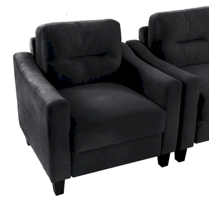 Fauteuil d'appoint noir moderne 32,2 cm, capitonné, avec structure robuste en bois massif et coussin moelleux