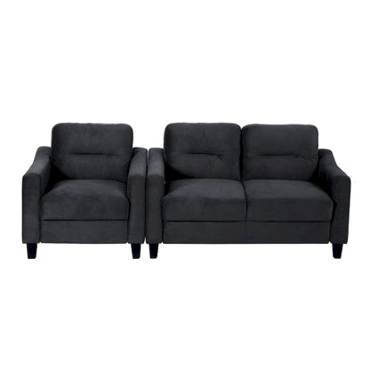 Fauteuil d'appoint noir moderne 32,2 cm, capitonné, avec structure robuste en bois massif et coussin moelleux