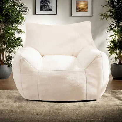 Pouf en fausse fourrure avec dossier, rembourrage en mousse déchiquetée haute densité et design polyvalent