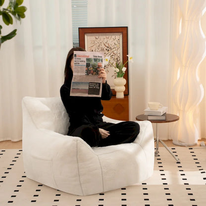 Pouf en fausse fourrure avec dossier, rembourrage en mousse déchiquetée haute densité et design polyvalent