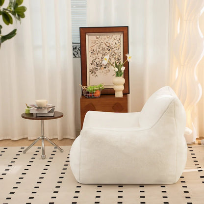 Pouf en fausse fourrure avec dossier, rembourrage en mousse déchiquetée haute densité et design polyvalent