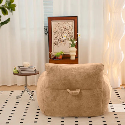 Pouf en fausse fourrure avec dossier, rembourrage en mousse déchiquetée haute densité et design polyvalent