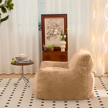 Pouf en fausse fourrure avec dossier, rembourrage en mousse déchiquetée haute densité et design polyvalent