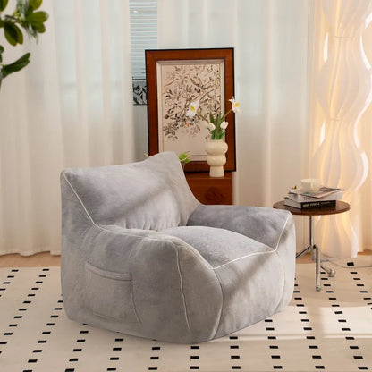 Pouf en fausse fourrure avec dossier, rembourrage en mousse déchiquetée haute densité et design polyvalent