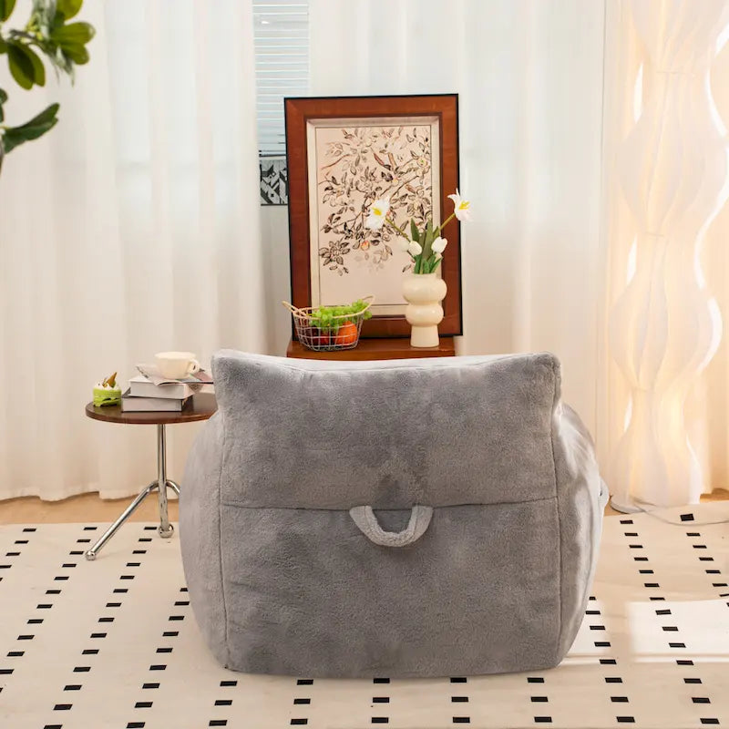 Pouf en fausse fourrure avec dossier, rembourrage en mousse déchiquetée haute densité et design polyvalent