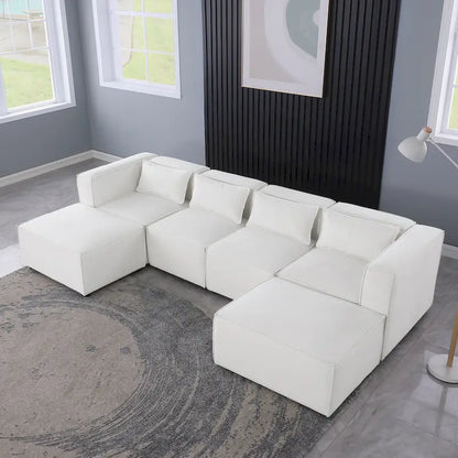 Canapé d'angle modulaire en forme de U, 6 pièces, revêtu de chenille, avec 2 poufs amovibles et une conception à combinaisons libres