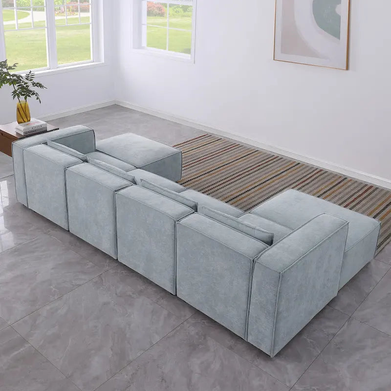 Canapé d'angle modulaire en forme de U, 6 pièces, revêtu de chenille, avec 2 poufs amovibles et une conception à combinaisons libres