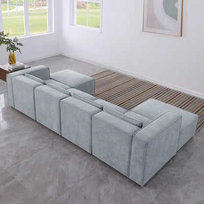 Canapé d'angle modulaire en forme de U, 6 pièces, revêtu de chenille, avec 2 poufs amovibles et une conception à combinaisons libres