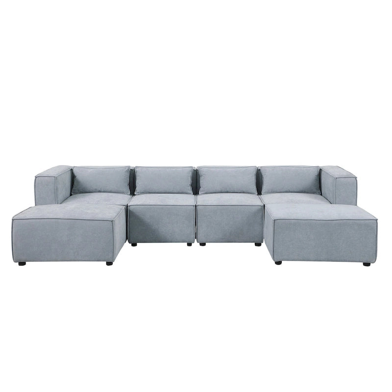 Canapé d'angle modulaire en forme de U, 6 pièces, revêtu de chenille, avec 2 poufs amovibles et une conception à combinaisons libres