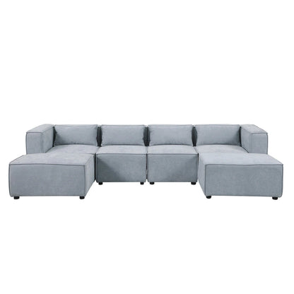 Canapé d'angle modulaire en forme de U, 6 pièces, revêtu de chenille, avec 2 poufs amovibles et une conception à combinaisons libres