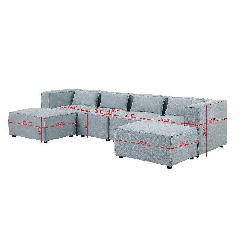 Canapé d'angle modulaire en forme de U, 6 pièces, revêtu de chenille, avec 2 poufs amovibles et une conception à combinaisons libres