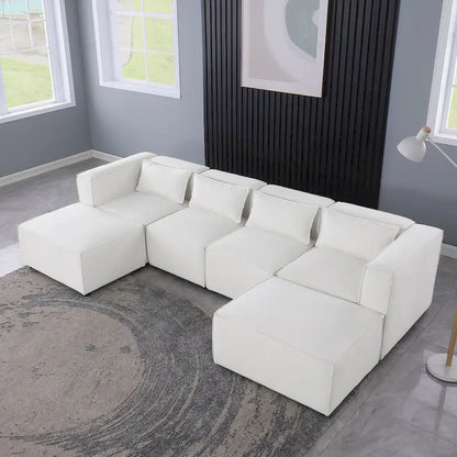 Canapé d'angle modulaire en forme de U, 6 pièces, revêtu de chenille, avec 2 poufs amovibles et une conception à combinaisons libres