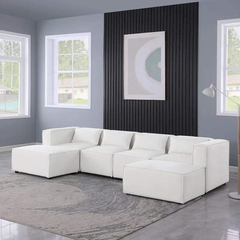Canapé d'angle modulaire en forme de U, 6 pièces, revêtu de chenille, avec 2 poufs amovibles et une conception à combinaisons libres