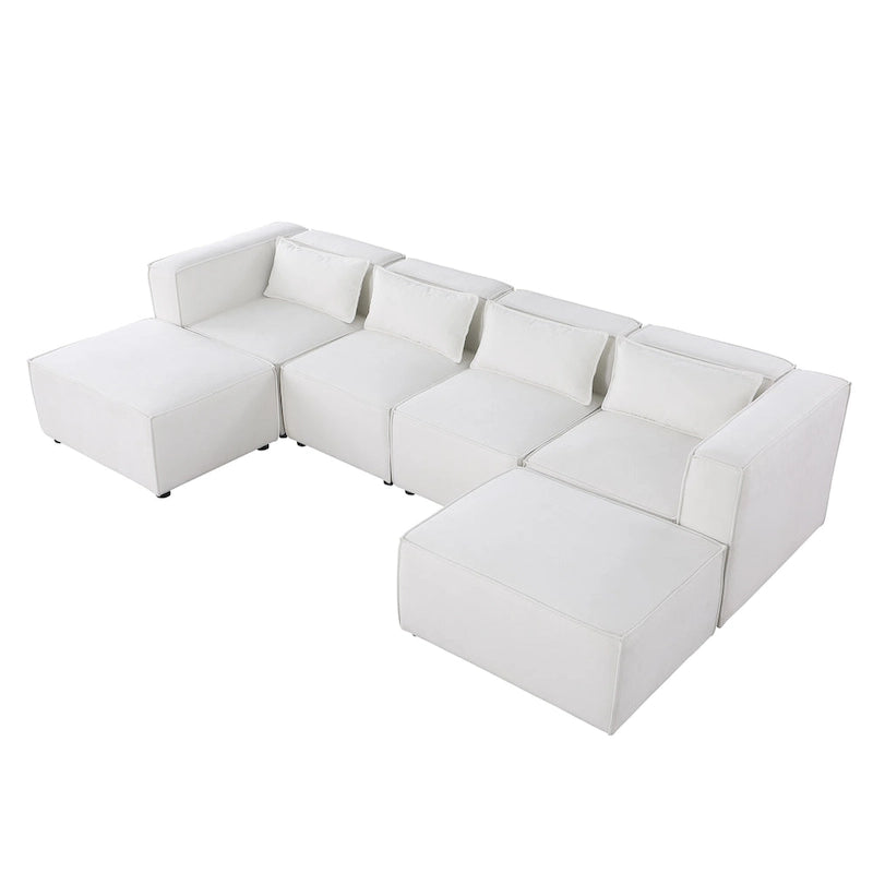 Canapé d'angle modulaire en forme de U, 6 pièces, revêtu de chenille, avec 2 poufs amovibles et une conception à combinaisons libres