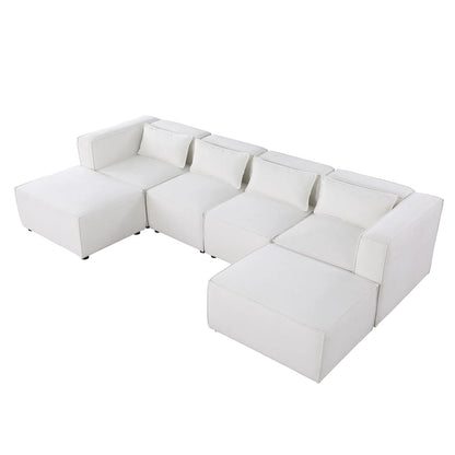 Canapé d'angle modulaire en forme de U, 6 pièces, revêtu de chenille, avec 2 poufs amovibles et une conception à combinaisons libres