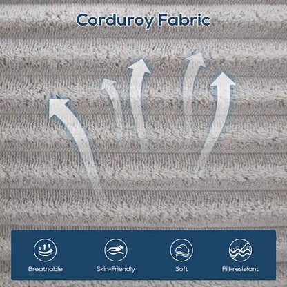 Canapé d'angle en velours côtelé clair en forme de L avec mousse à mémoire de forme, structure en acier, aucun assemblage requis, canapé-lit convertible