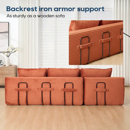 Canapé d'angle en velours côtelé clair en forme de L avec mousse à mémoire de forme, structure en acier, aucun assemblage requis, canapé-lit convertible