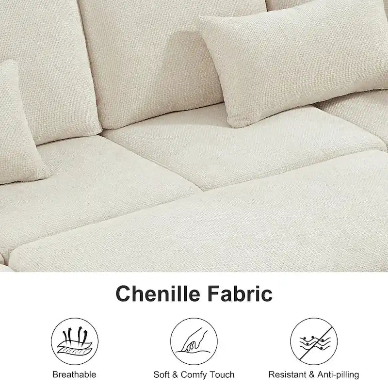 Canapé d'angle en chenille 97 pouces avec pouf de rangement, 7 places et 2 coussins - Canapé-lit convertible