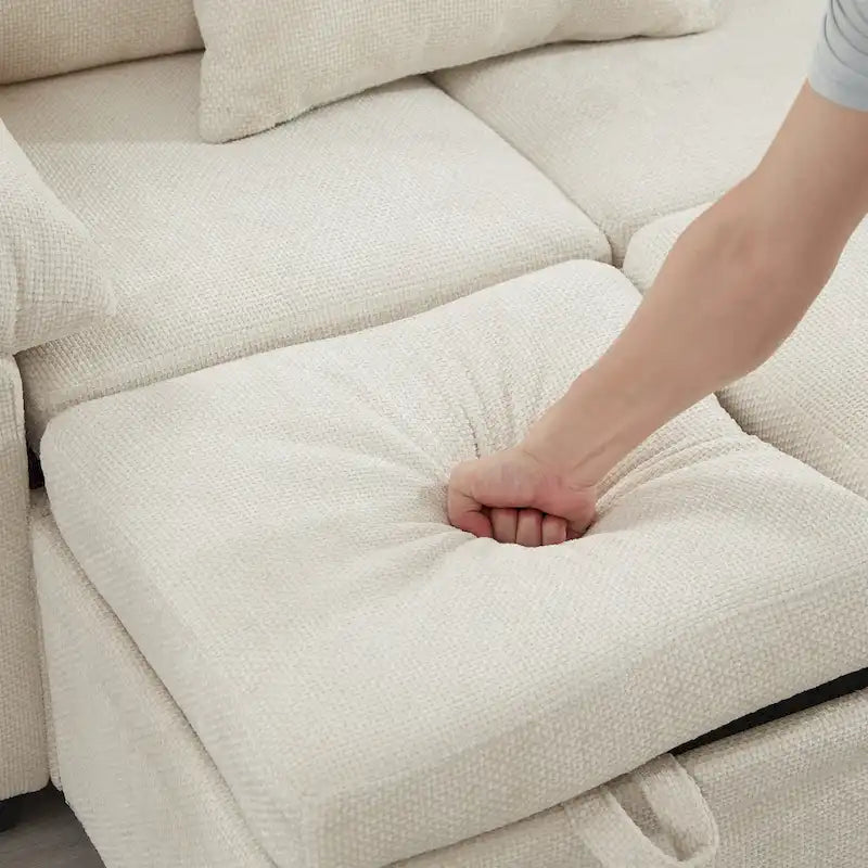 Canapé d'angle en chenille 97 pouces avec pouf de rangement, 7 places et 2 coussins - Canapé-lit convertible