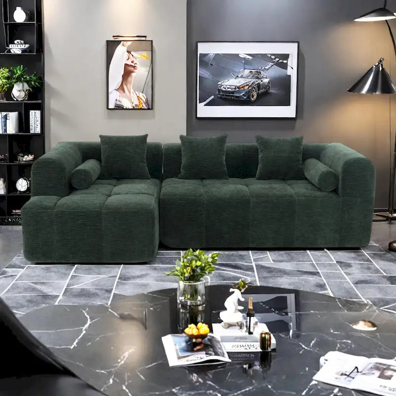 Canapé d'angle modulaire en chenille 101.2 avec assise profonde, design combinable libre et construction en mousse haute densité