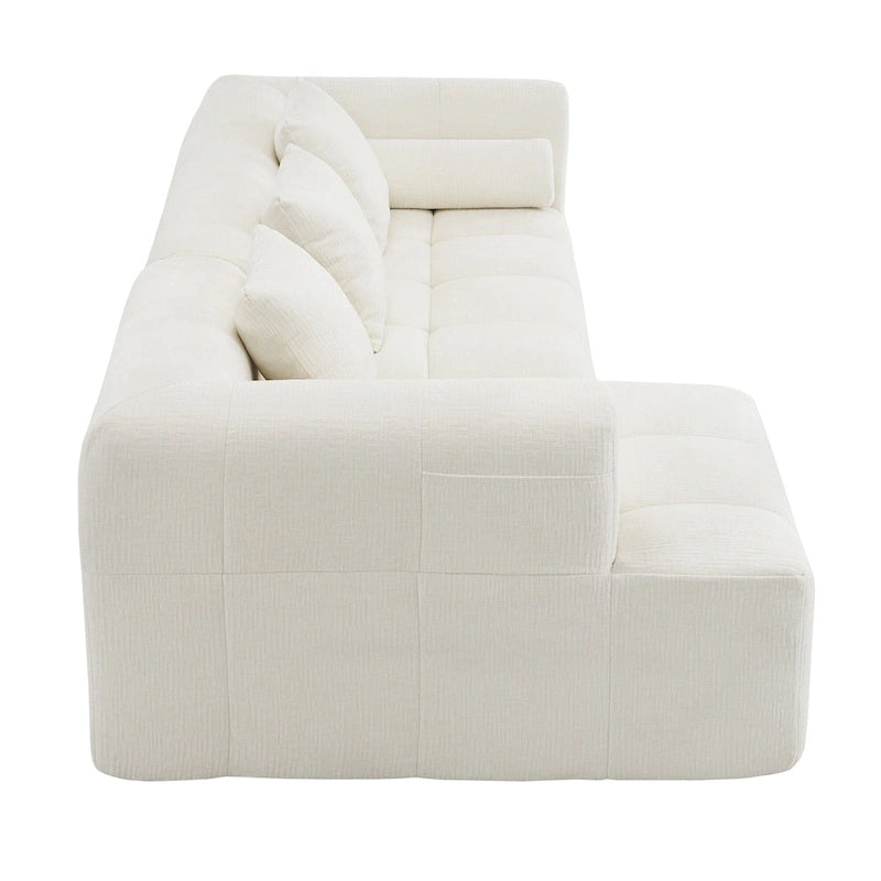 Canapé d'angle modulaire en chenille 101.2 avec assise profonde, design combinable libre et construction en mousse haute densité