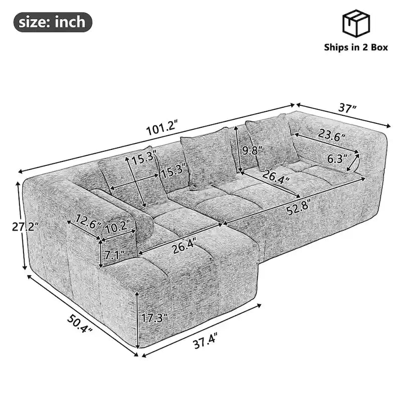 Canapé d'angle modulaire en chenille 101.2 avec assise profonde, design combinable libre et construction en mousse haute densité